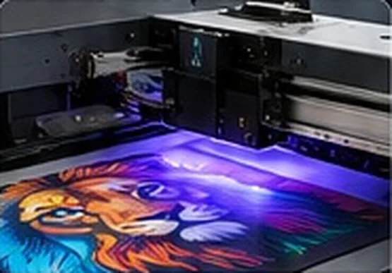 Impressora UV imprimindo ilustração colorida